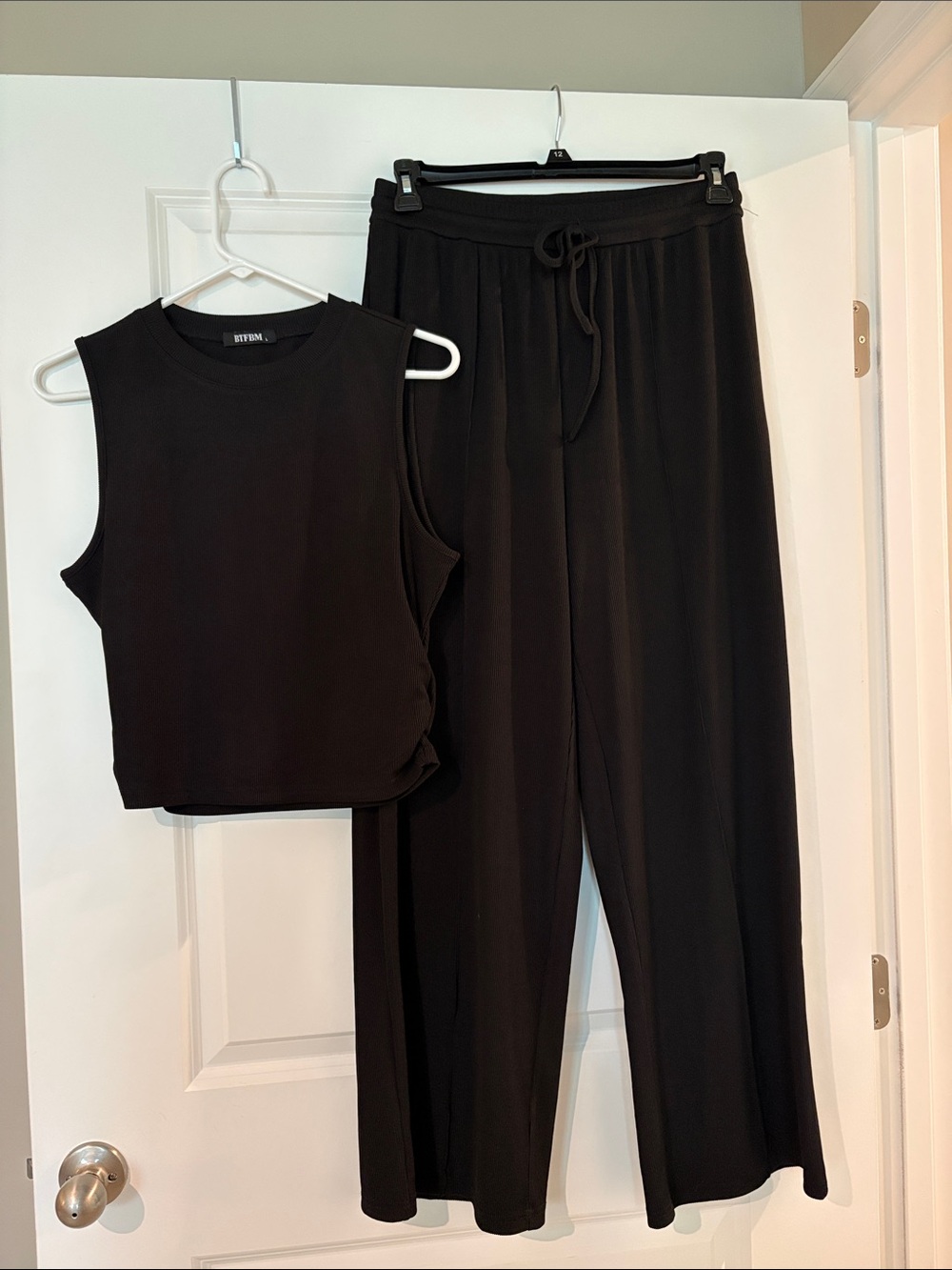 Rhythm. Black Wide-Leg Drawstring Pants with Black Cropped Tank